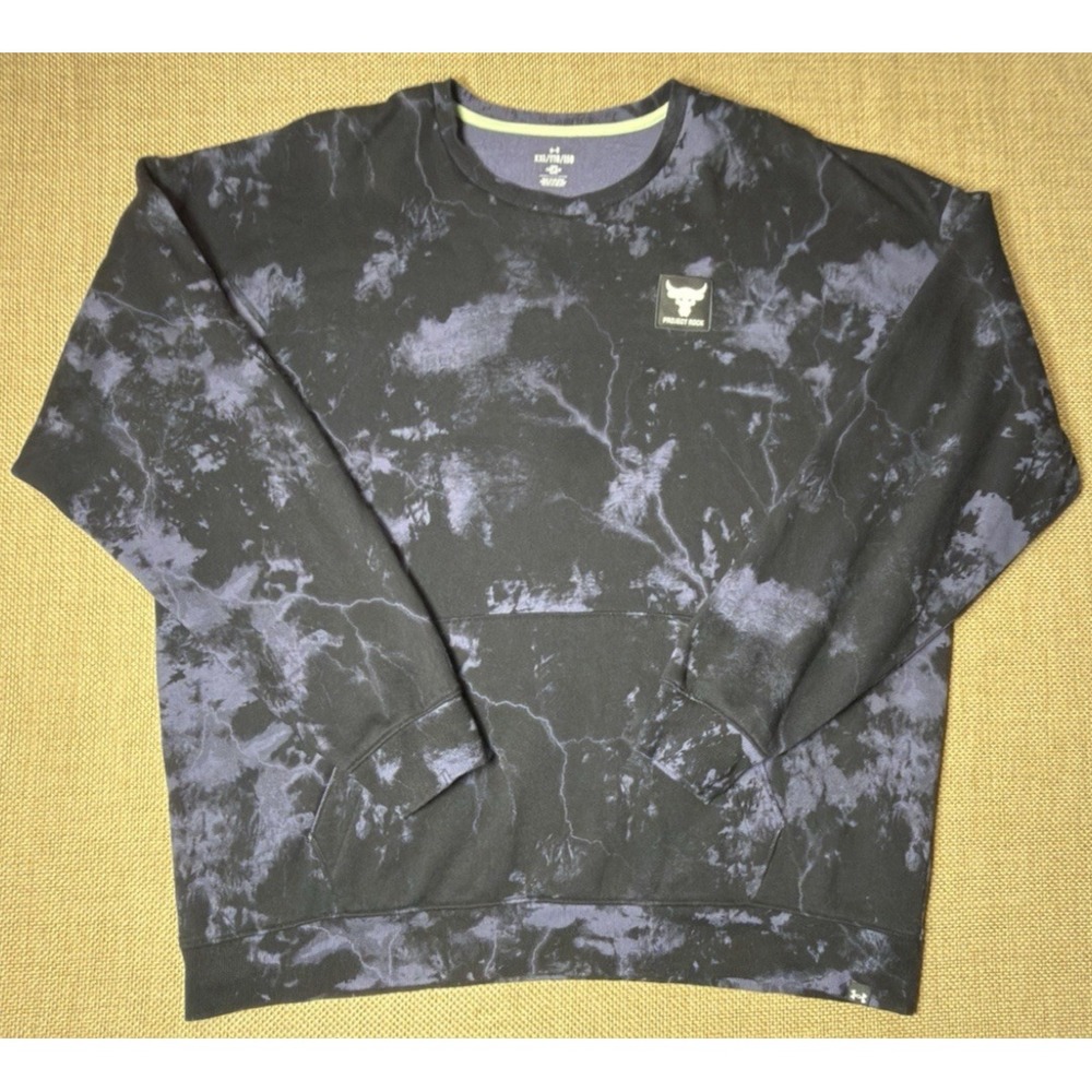 Under Armour Project Rock Sweatshirt 2XL Tie Dye Disrupt‎ Black Purple Veterans